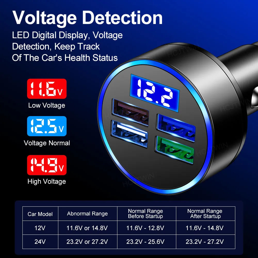 Black multi-port car charger for 12-24V vehicles with 3100mA output capacity