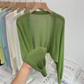 Hollow thin loose lantern sleeve sun protective blouse in apricot, front view for commute