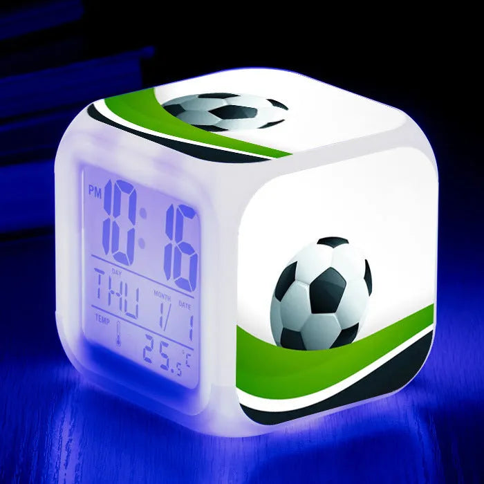 Square football pattern alarm clock with quiet operation for student or children's bedrooms