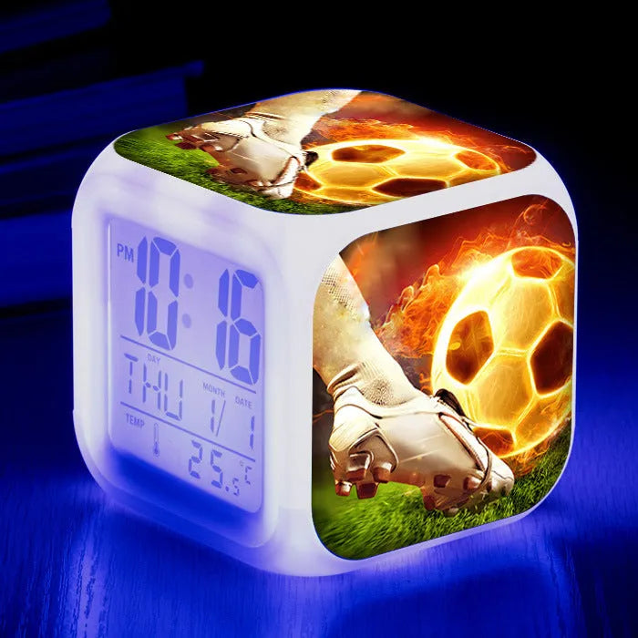 Square football pattern alarm clock with quiet operation for student or children's bedrooms