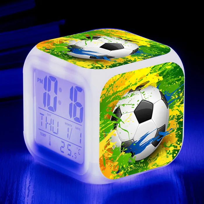 Square football pattern alarm clock with quiet operation for student or children's bedrooms