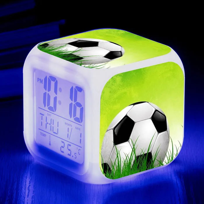 Square football pattern alarm clock with quiet operation for student or children's bedrooms