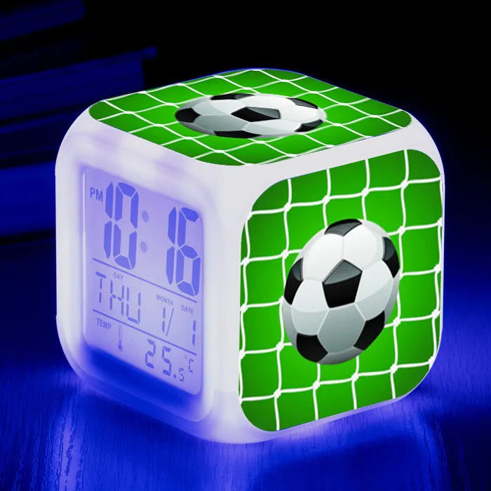 Square football pattern alarm clock with quiet operation for student or children's bedrooms