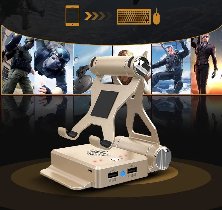 GameSir-X1 Eat Chicken Throne mobile game controller in silver finish with keyboard and mouse connected via Bluetooth