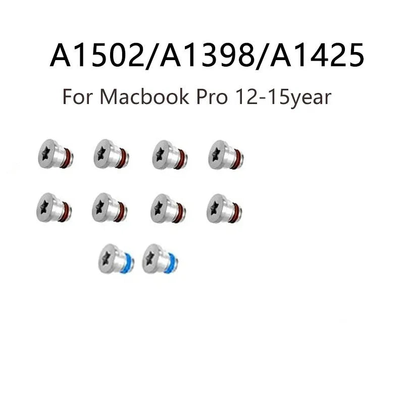 Ten metal replacement screws for MacBook Pro A1502, A1398, A1425 bottom shell repair.