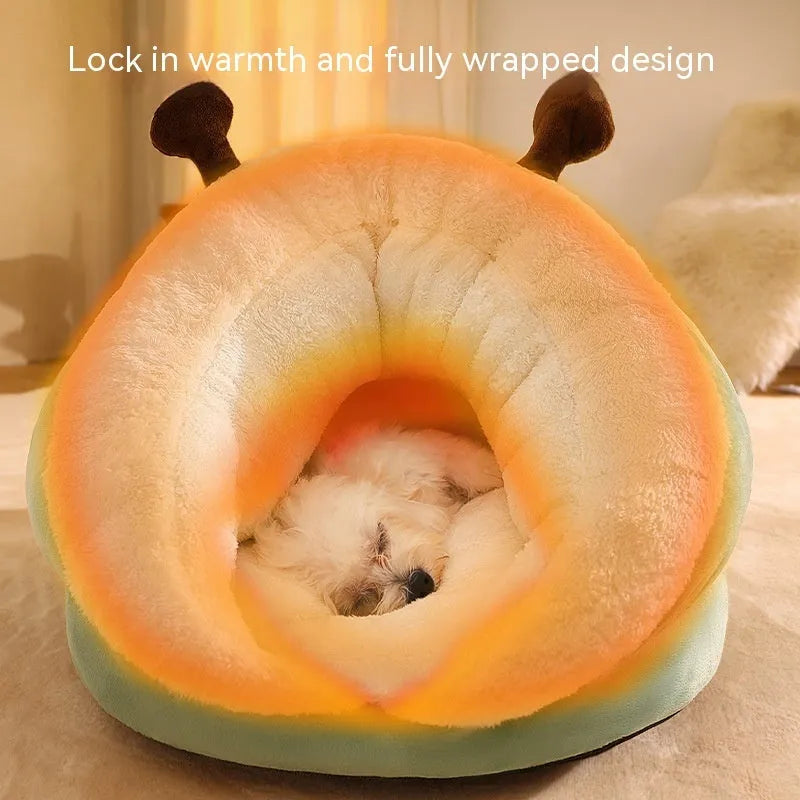 Thick warm slippers nest pet bed in avocado green with raised walls for small cats and dogs