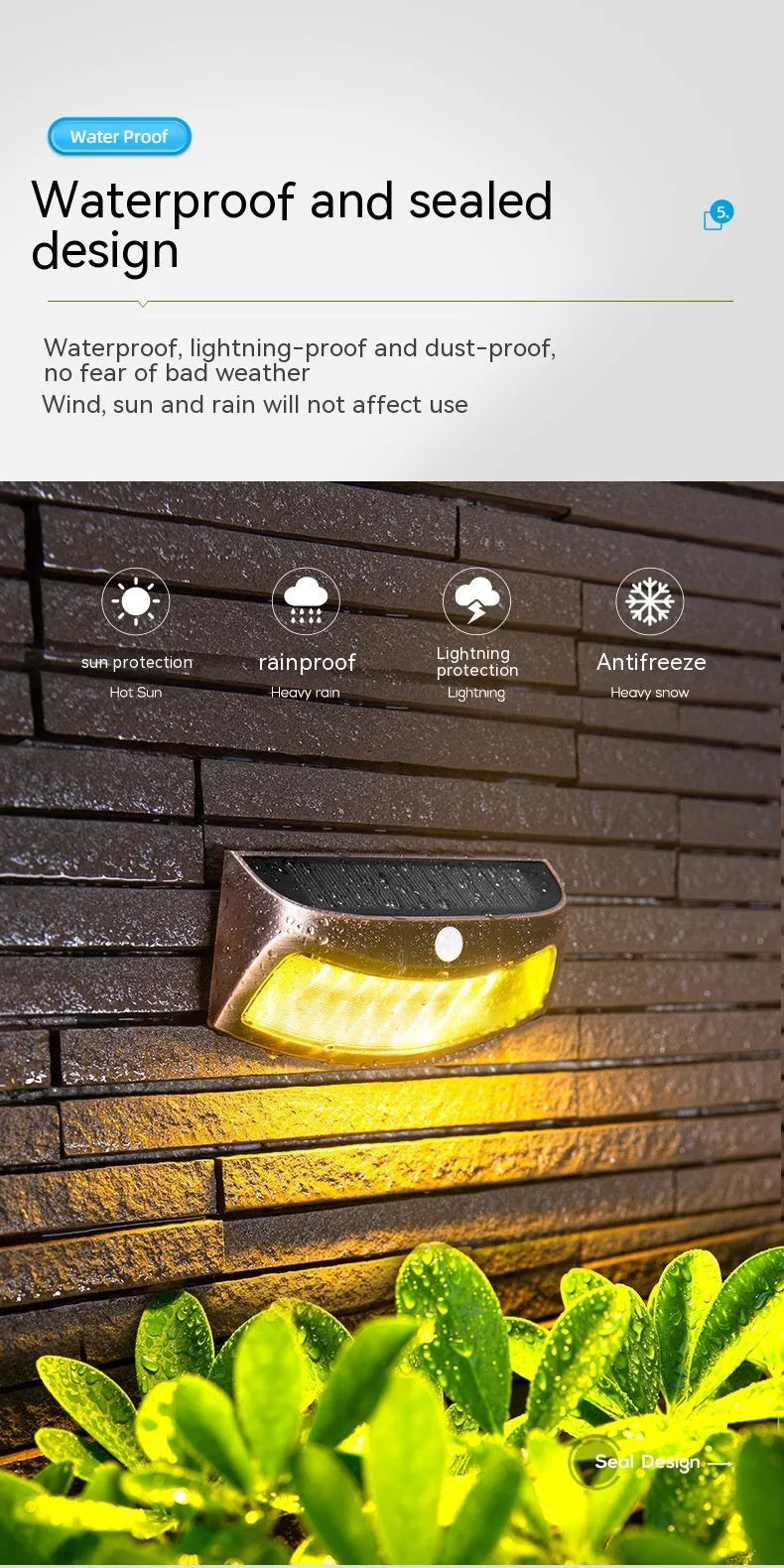 Solar powered outdoor wall lamp with smiling face design for garden and courtyard lighting
