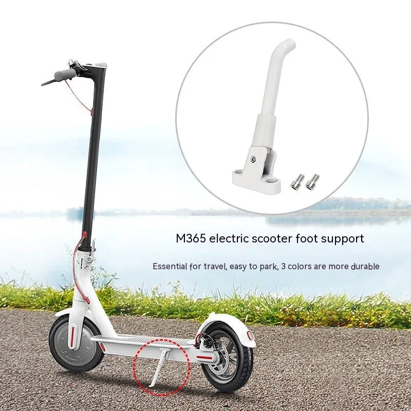Aluminium alloy foot brace for electric scooter in black, white, and gray with screws