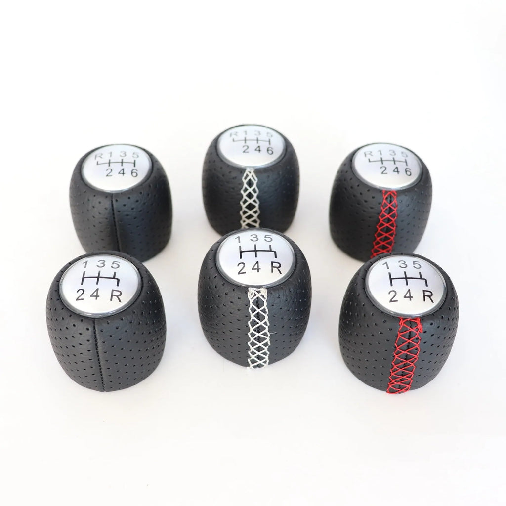 Sewn wrapped perforated PU gear shift knob handball for Alpha vehicle in black line with matte cover