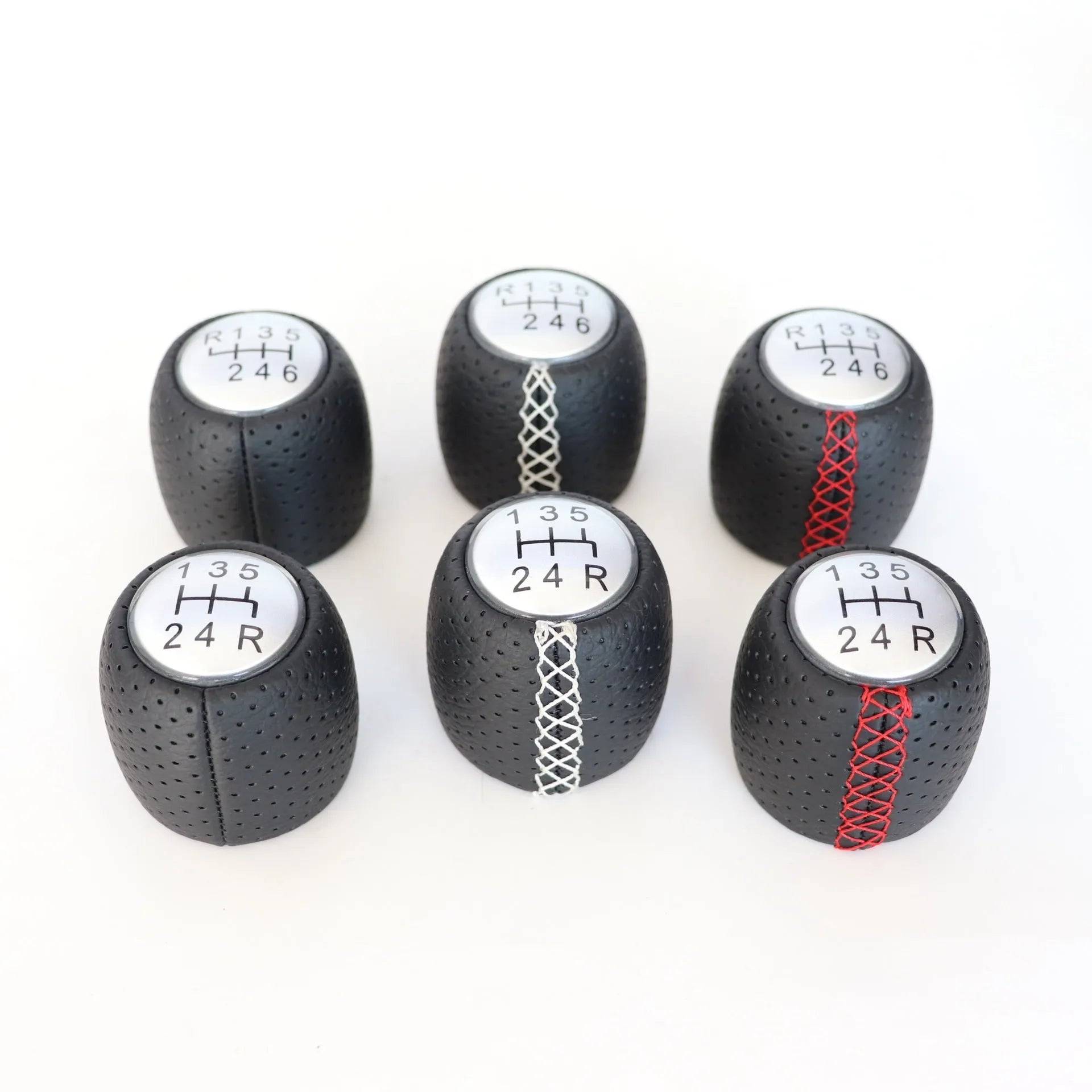 Sewn wrapped perforated PU gear shift knob handball for Alpha vehicle in black line with matte cover