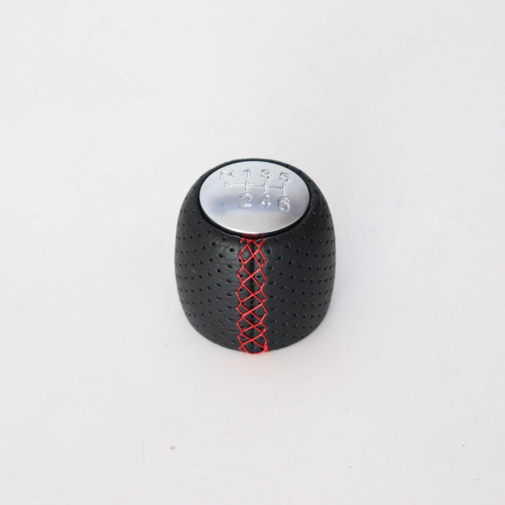 Sewn wrapped perforated PU gear shift knob handball for Alpha vehicle in black line with matte cover