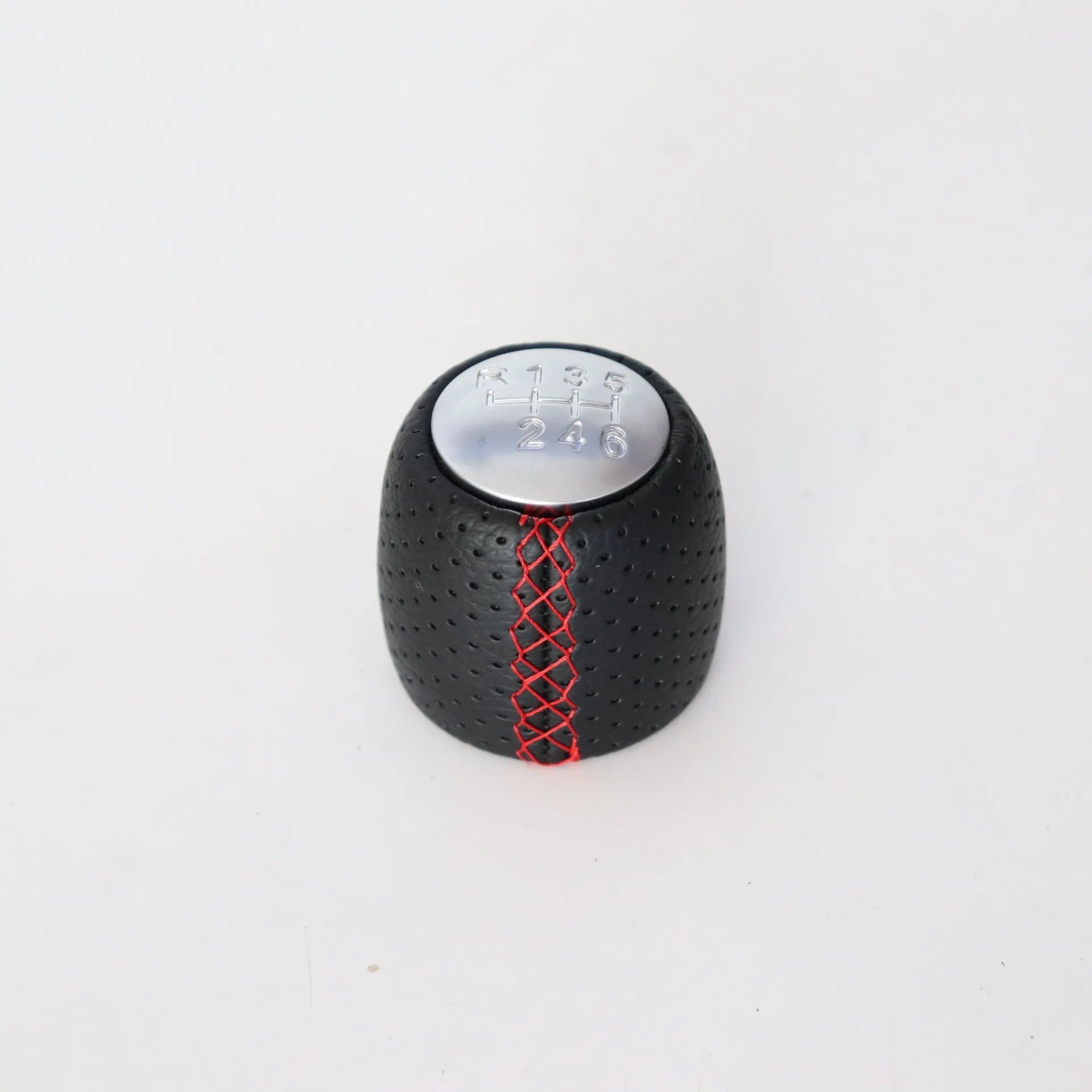Sewn wrapped perforated PU gear shift knob handball for Alpha vehicle in black line with matte cover