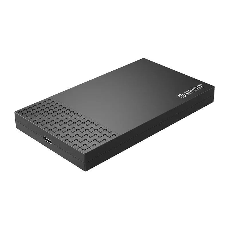 Black ABS plastic 25-inch Type-C external hard disk enclosure with USB 3.1