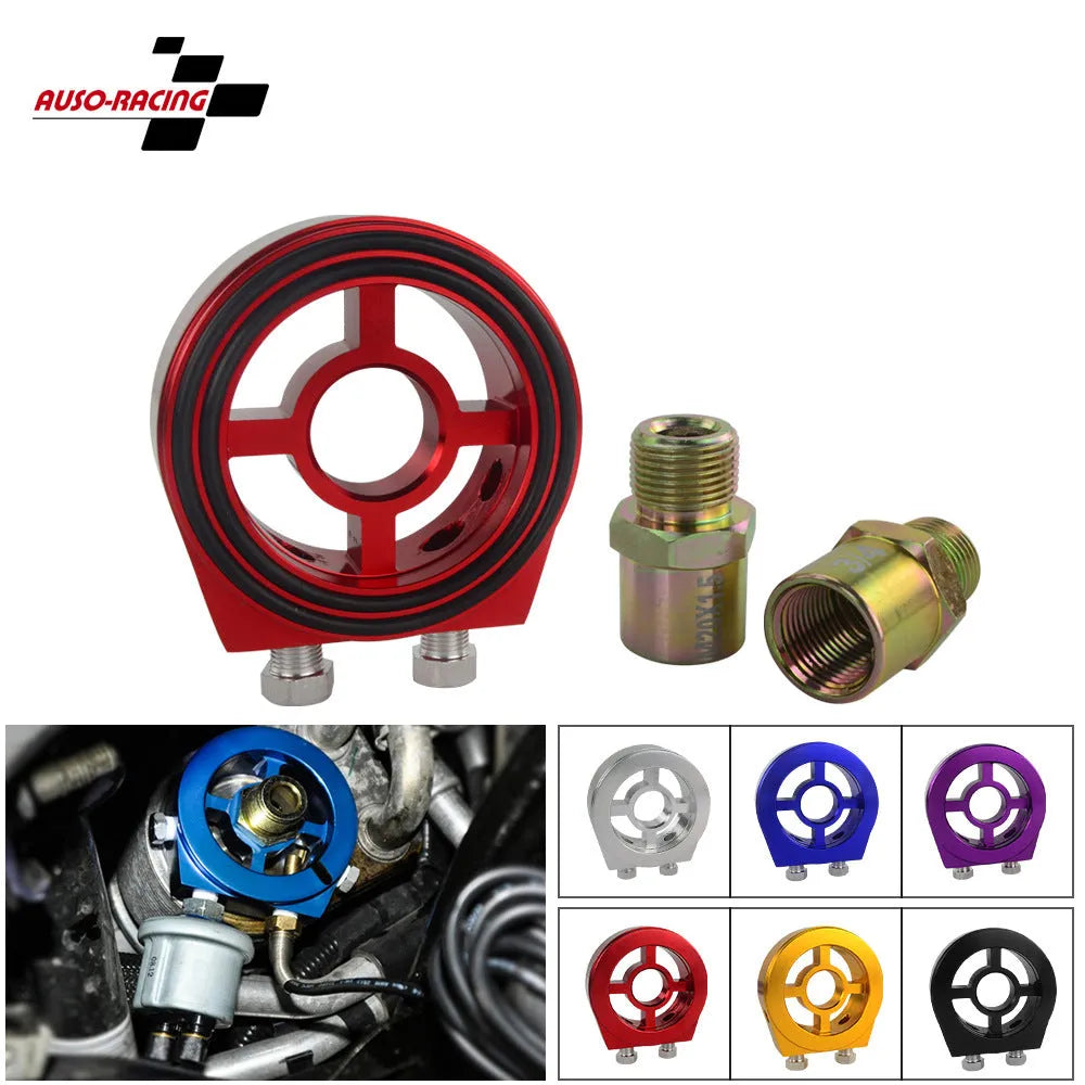 Universal oil pressure gauge adapter in aluminium alloy, multiple colour options on white background