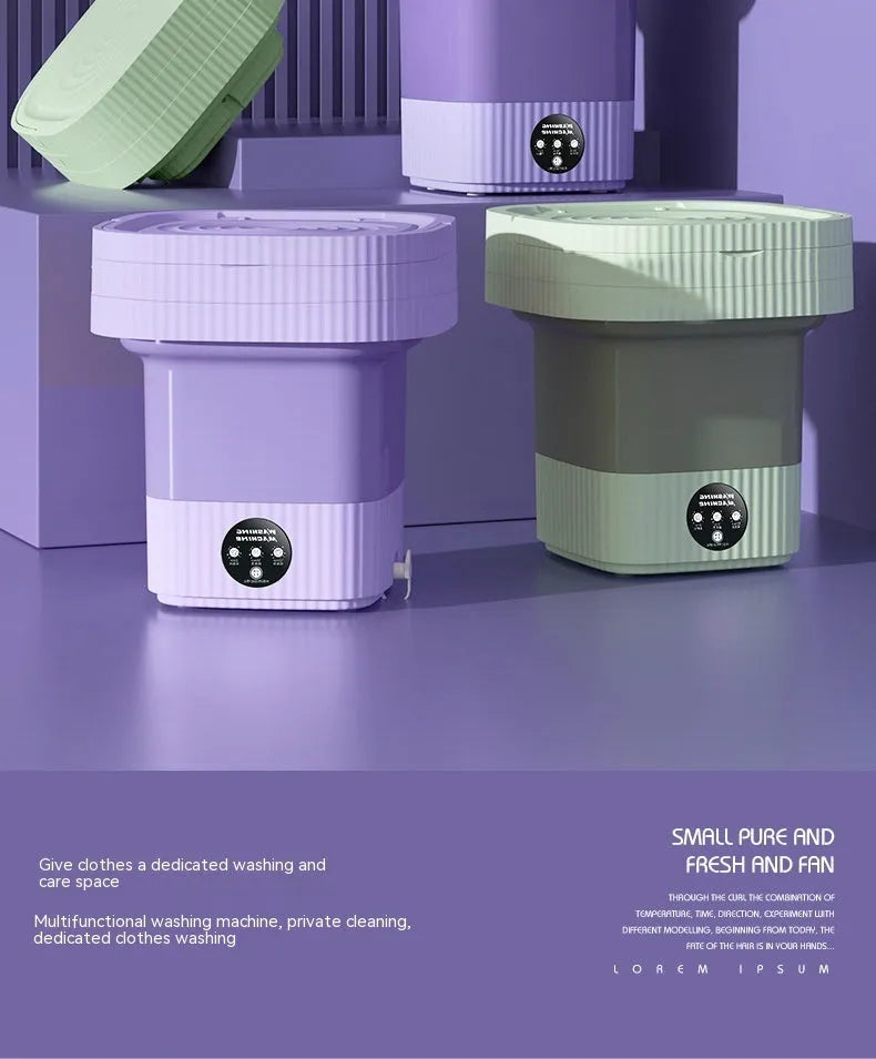 Plastic folding washing machine with 10L drain basket for underwear and small items, green