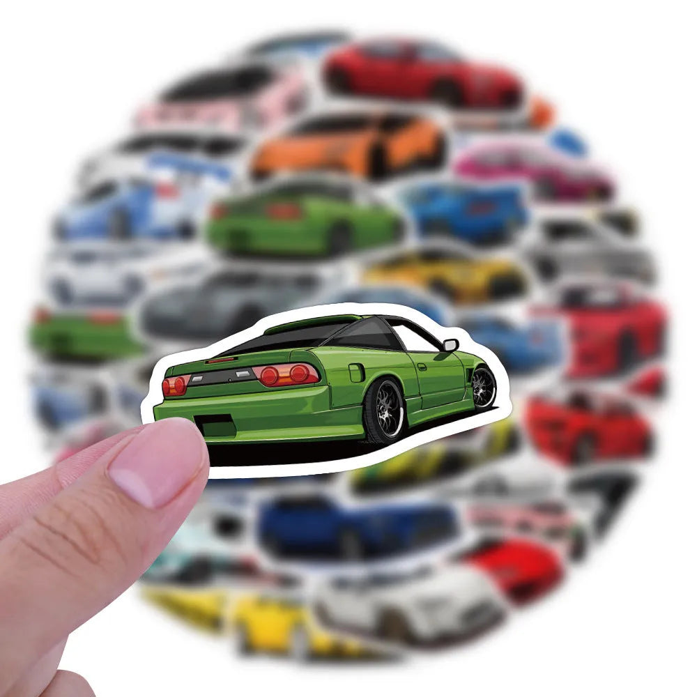 60 personalised sports car graffiti stickers in assorted designs measuring 5 to 7 centimetres