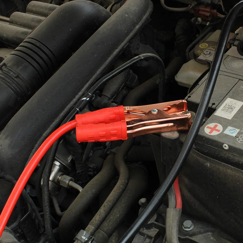 Car battery clip kit with black and red 500A clamps on 2m PVC copper cable in OPP bag