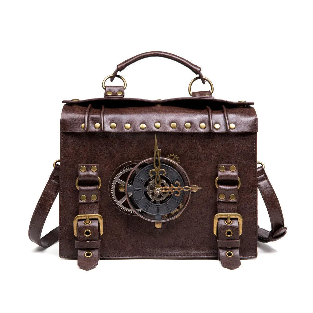 Bronze steampunk industrial retro style PU leather shoulder bag with pillow bag shape