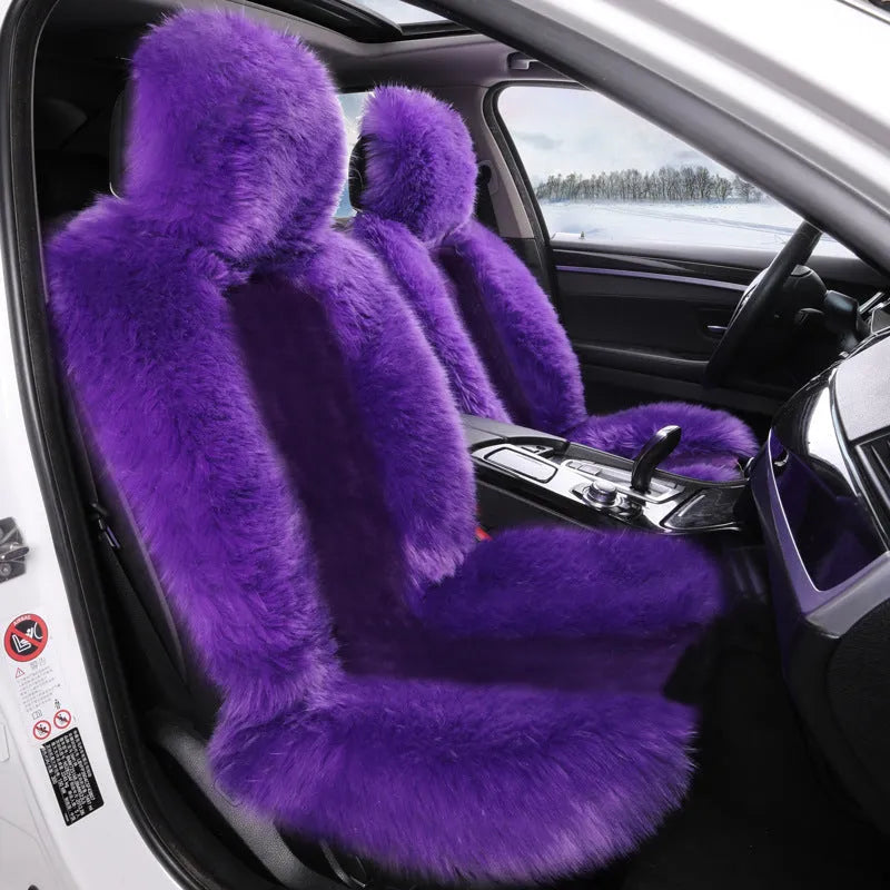 Purple plush fleece car seat cushion with thickening spec for two seats, high low hair finish