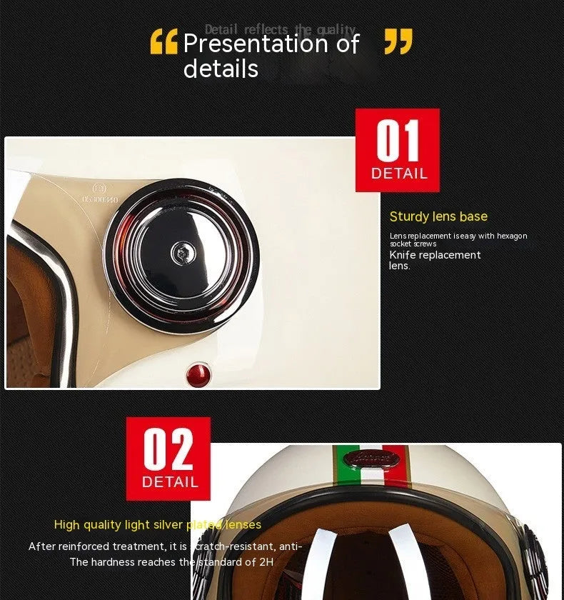 Scrambling motorcycle electric bicycle half helmet with ABS shell in white red and green for men and women sizes M L XL
