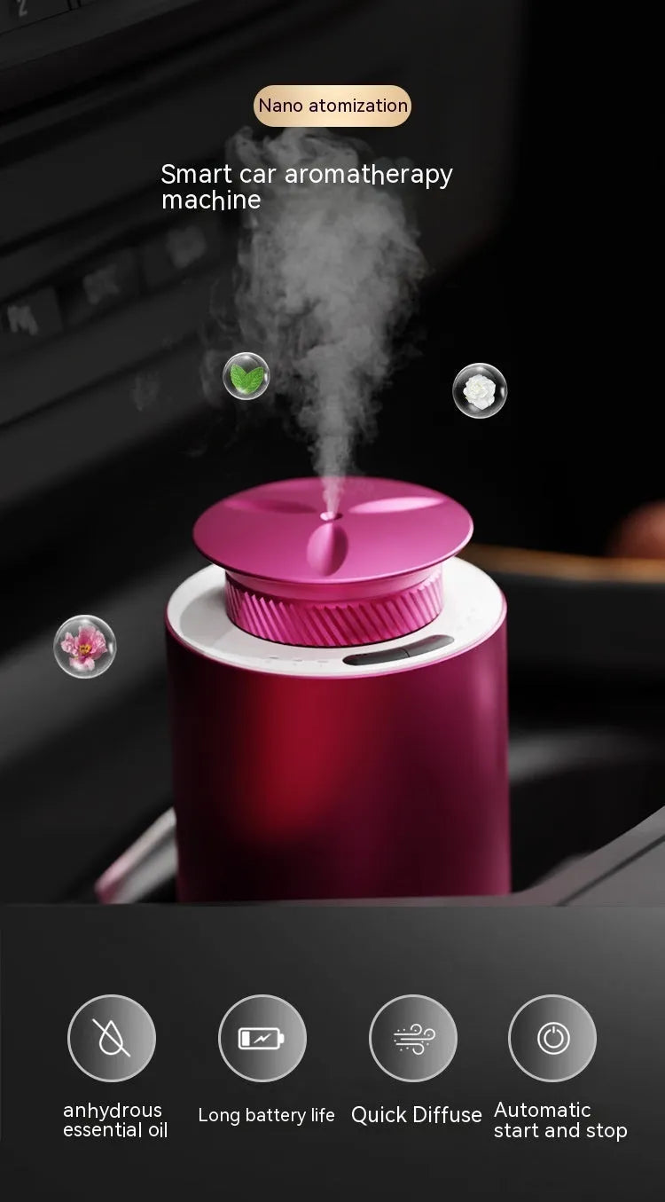 Small rechargeable metal column aroma diffuser in black with touch button and one fog export