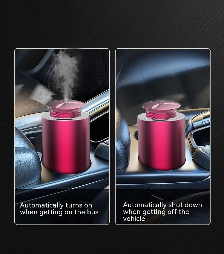Small rechargeable metal column aroma diffuser in black with touch button and one fog export