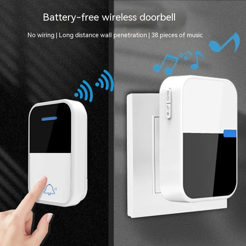 White plastic wireless doorbell with receiver unit and complementary component on modern home exterior