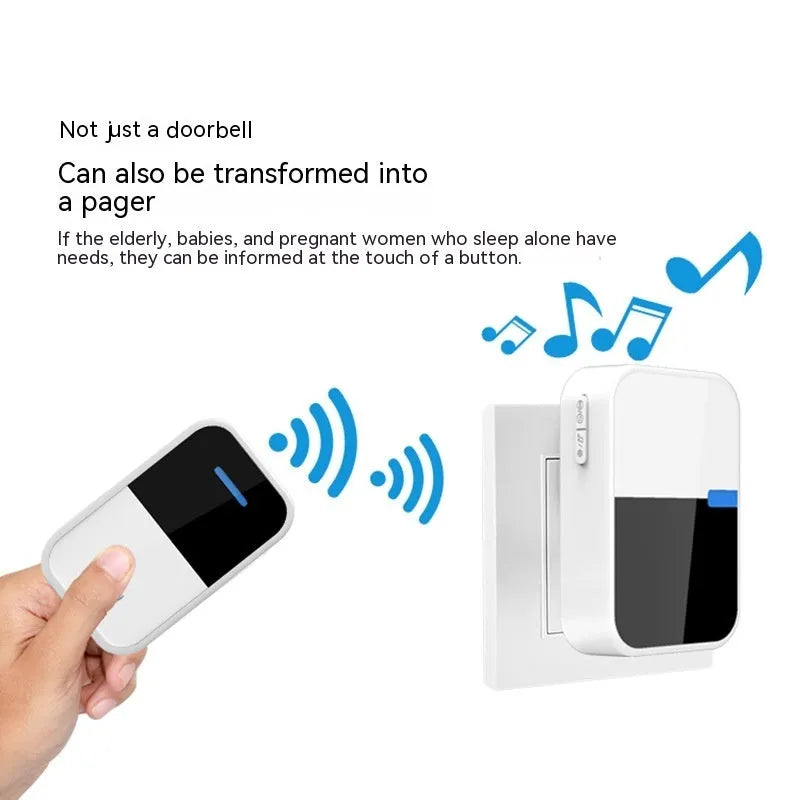 White plastic wireless doorbell with receiver unit and complementary component on modern home exterior