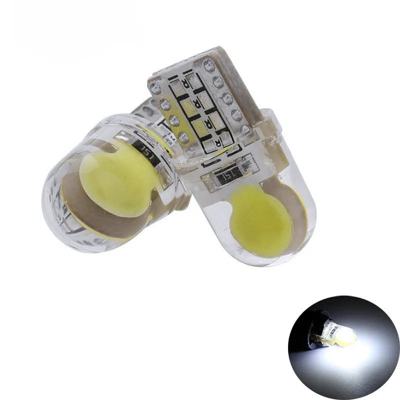Silicone T10 COB LED car bulb 12V DC 21.5mm 180-degree offset socket for side marker and license plate lights