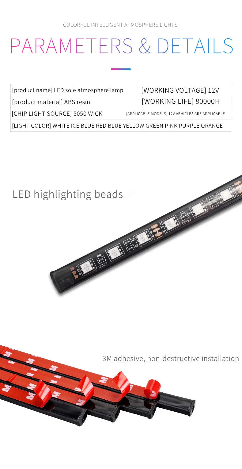 Car modification LED eight-color foot voice control rhythm atmosphere light with USB head and 36 LEDs