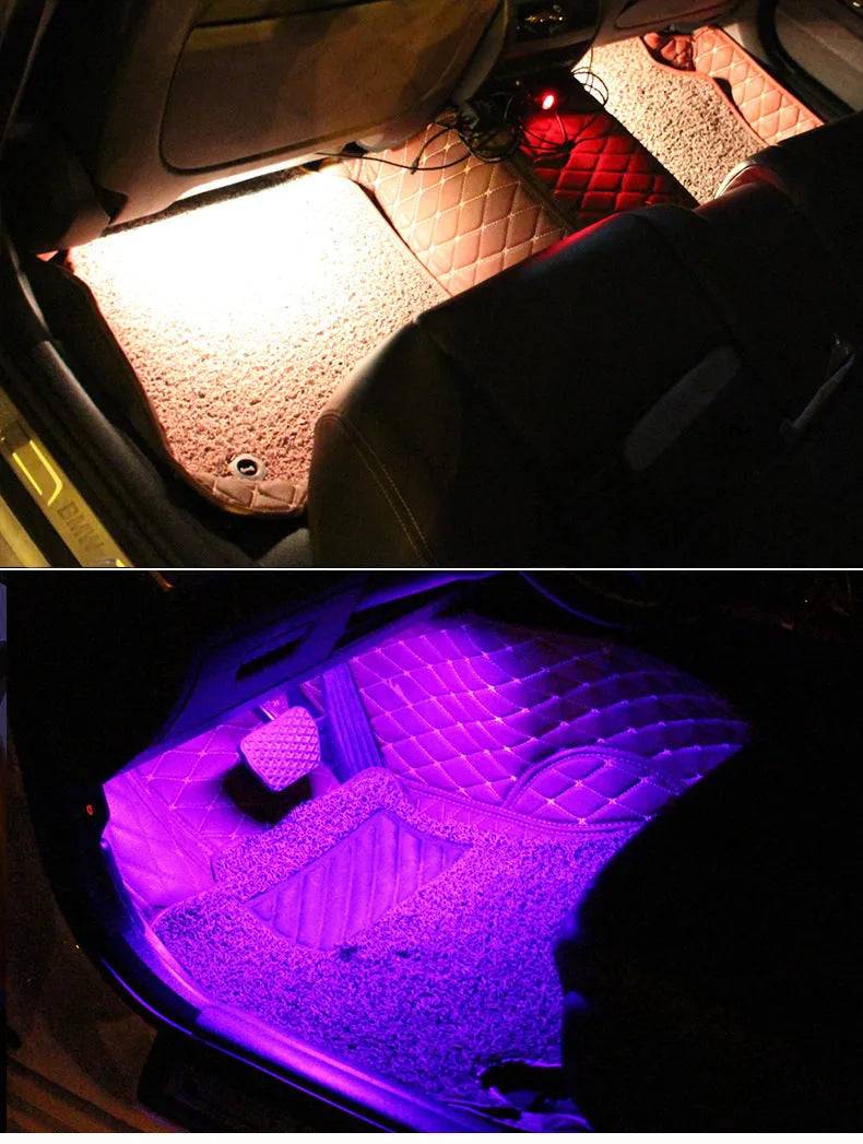 Car modification LED eight-color foot voice control rhythm atmosphere light with USB head and 36 LEDs