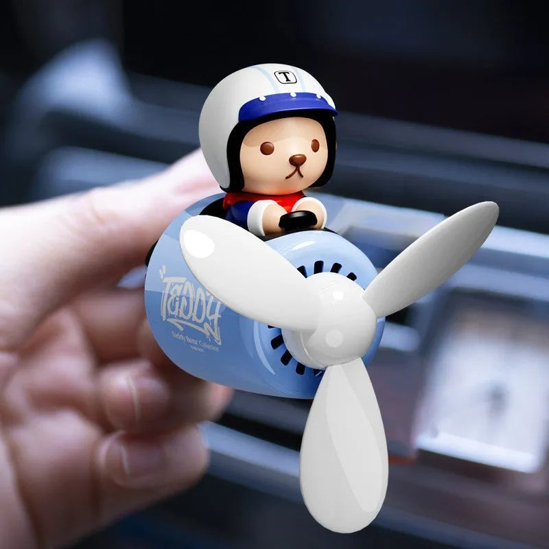Teddy bear blue car vent aromatherapy ornament with plastic holder and fragrance tablets, 52x60x53mm