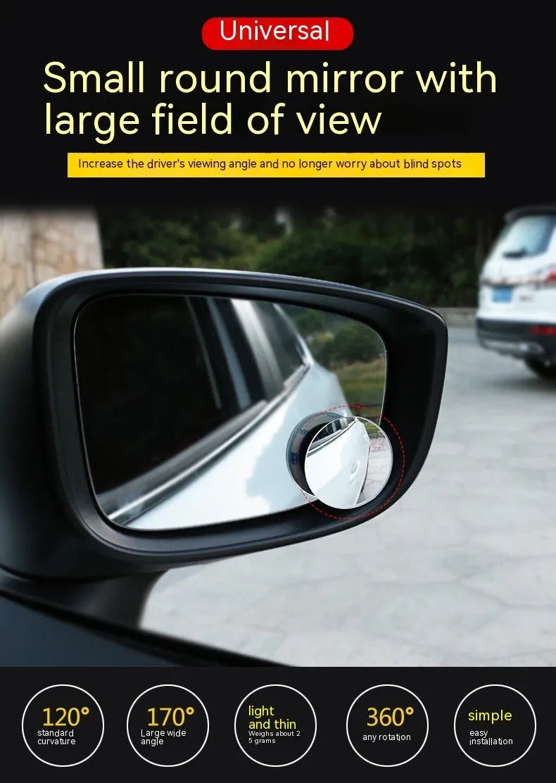 Silver car reflective rearview mirror 5cm 360 degree adjustable blind spot mirror with convex glass surface