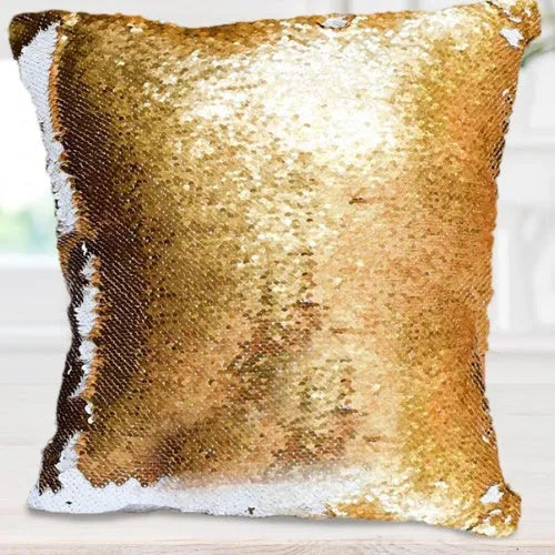 Custom photo sequins pillowcase 40x40cm gold reverse with uploaded picture displayed