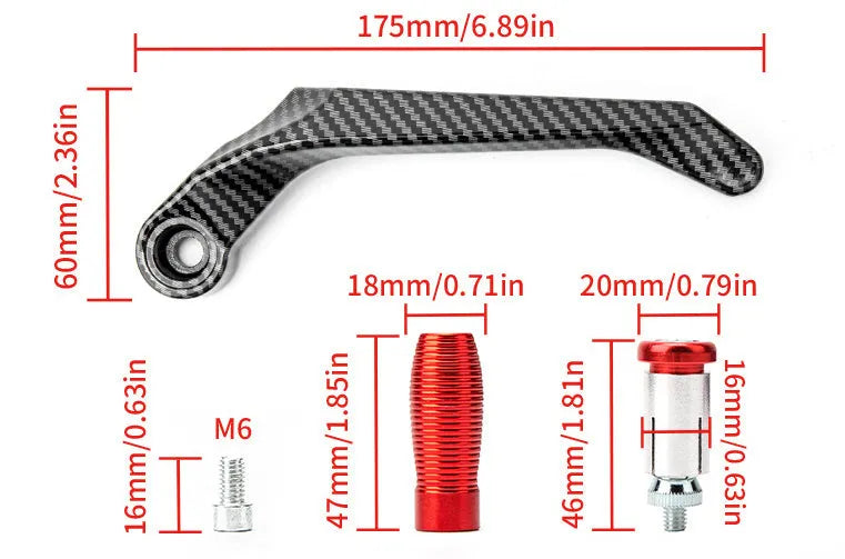 Pair of aluminium alloy motorcycle hand guards in black with water transfer printing finish on handlebars