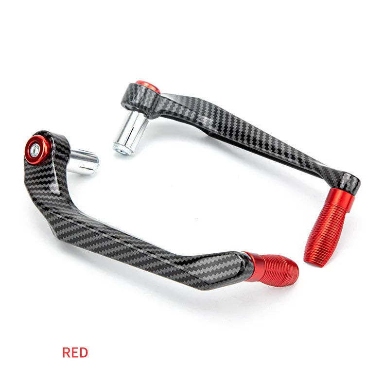 Pair of aluminium alloy motorcycle hand guards in black with water transfer printing finish on handlebars