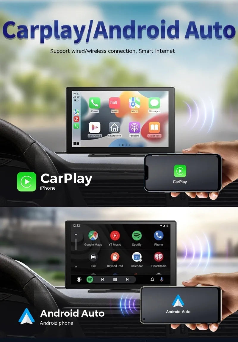 9-inch Carplay dashcam with dual lens 2.5K front and 1080P rear, touchscreen, centre console mount