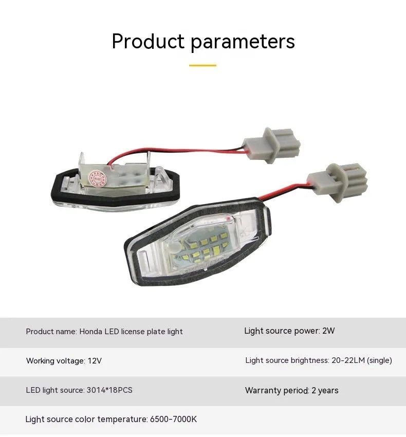 White LED licence plate light for Honda CIVIC with plastic housing and 12V connection