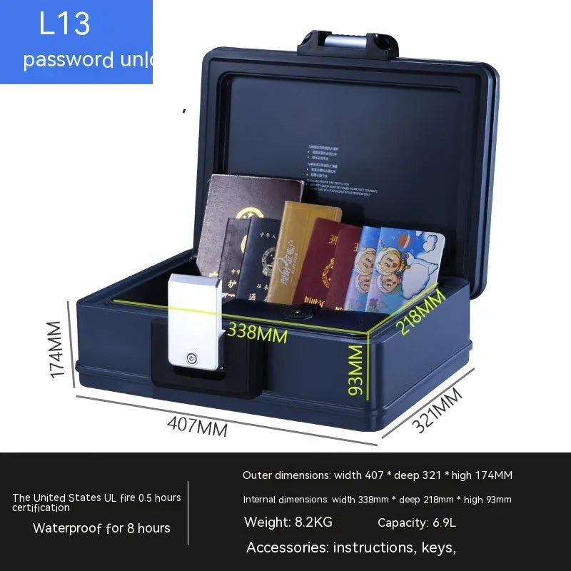 Portable small steel safe box with mechanical combination lock for valuables storage