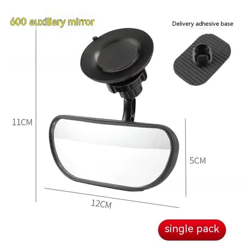 360-degree rotation car rearview mirror with ABS glass and black ABS shell, universal fit sucker mount