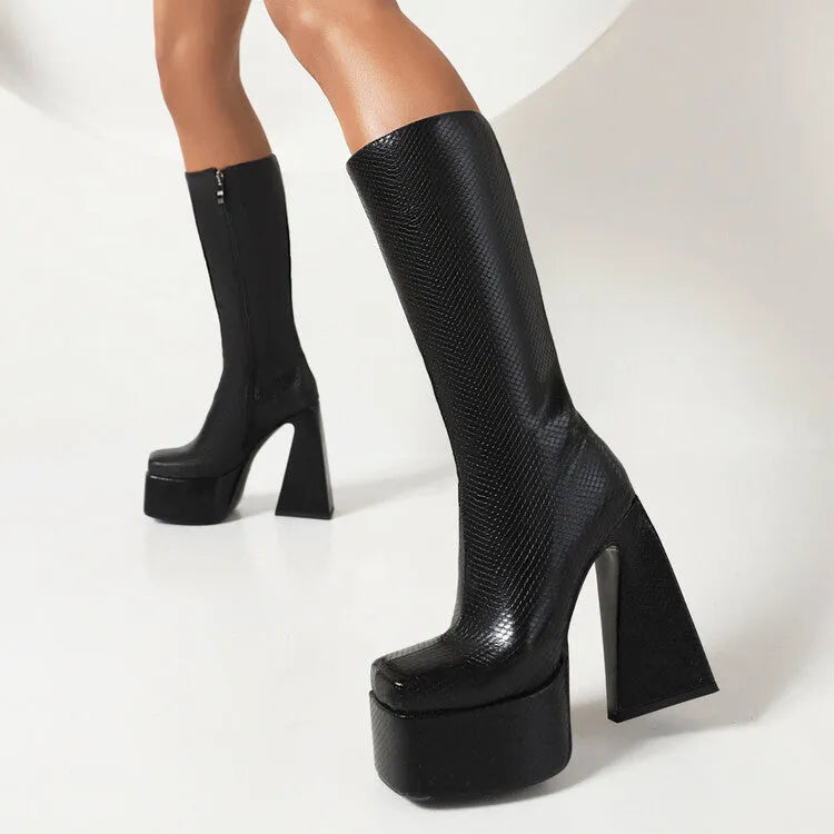 Women's black casual high boots with synthetic PU upper material, ankle height design