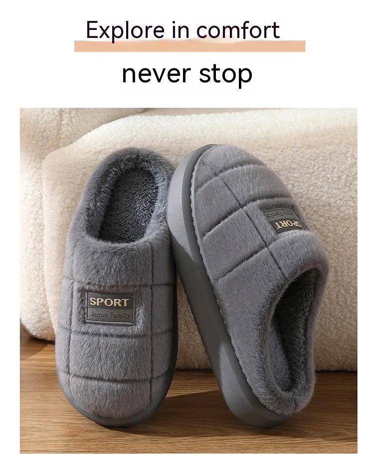 Men's plaid pattern slippers with wool lining and thick EVA soles in brown colour