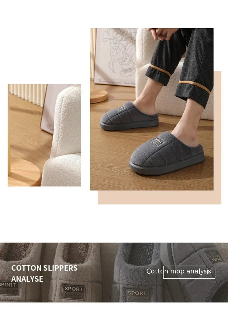 Men's plaid pattern slippers with wool lining and thick EVA soles in brown colour