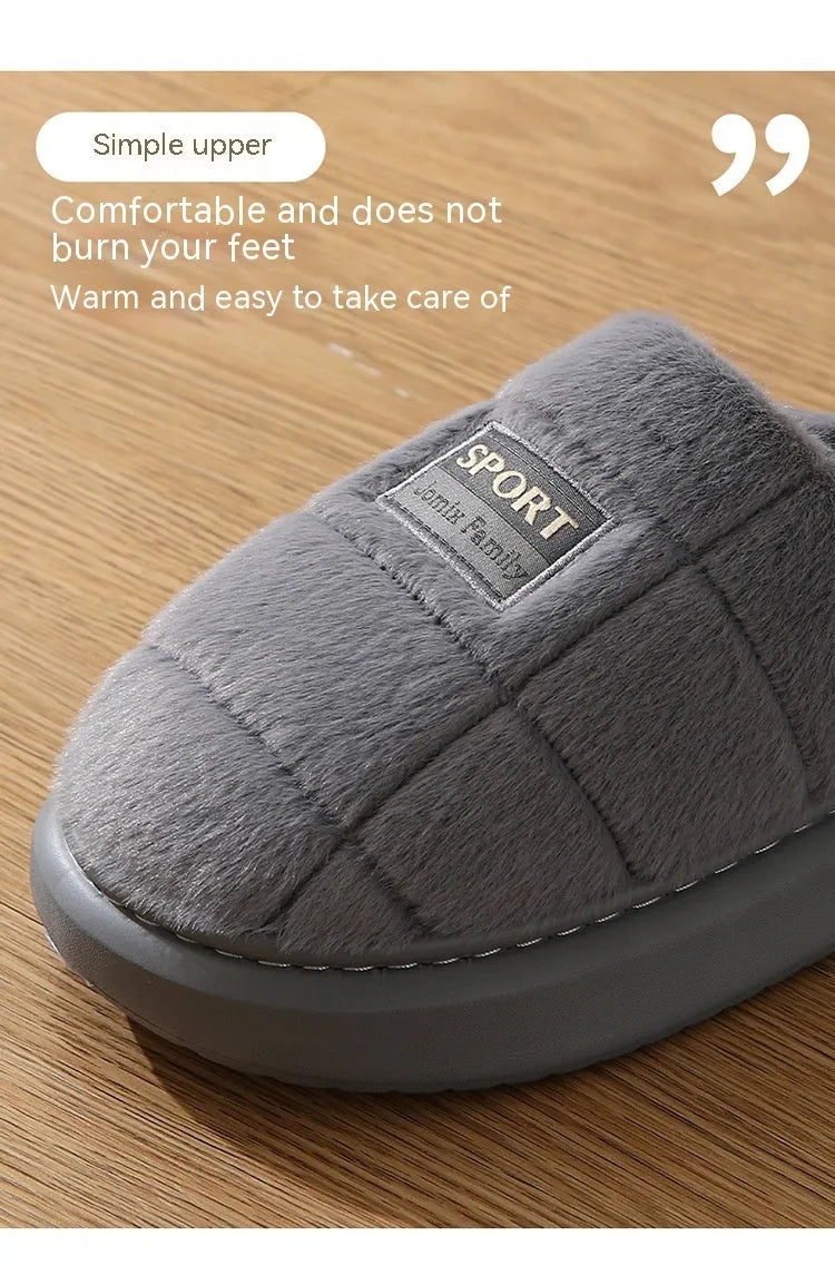 Men's plaid pattern slippers with wool lining and thick EVA soles in brown colour