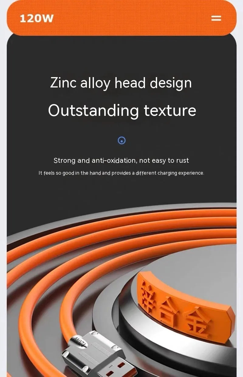 Zinc alloy rotating three-in-one data cable with light for Mini USB Lightning and TYPE-C, orange red colour