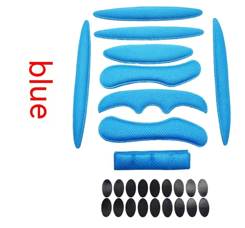 Cycling helmet lining sponge pad with Velcro chin pad, hot press molding, adult size 17-11 cm, blue colour