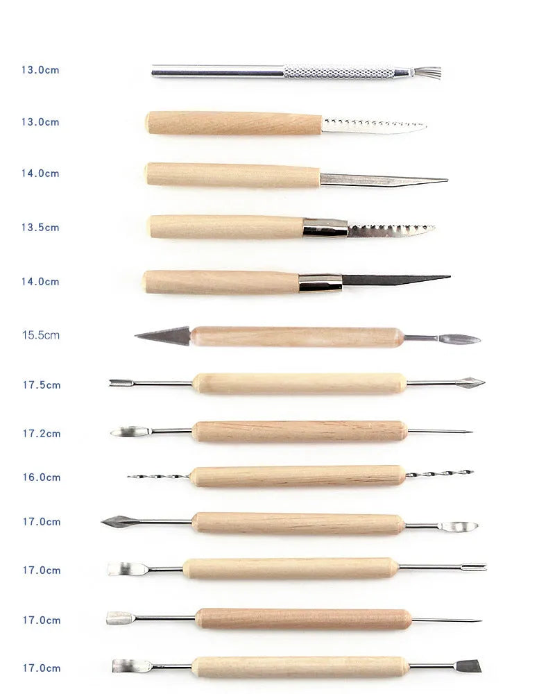 27-piece pottery clay tool set in a brown roll package for sculpting and DIY