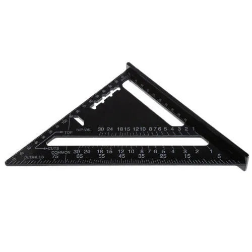 Black oxidation aluminium triangle ruler square showing metric scale for precision drawing and woodworking