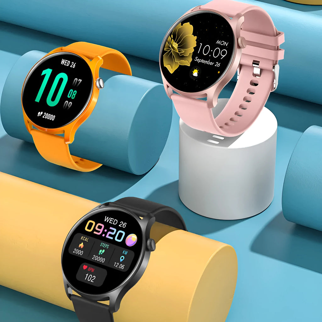 Smart watch with heart rate and blood pressure monitoring on 1.3-inch display