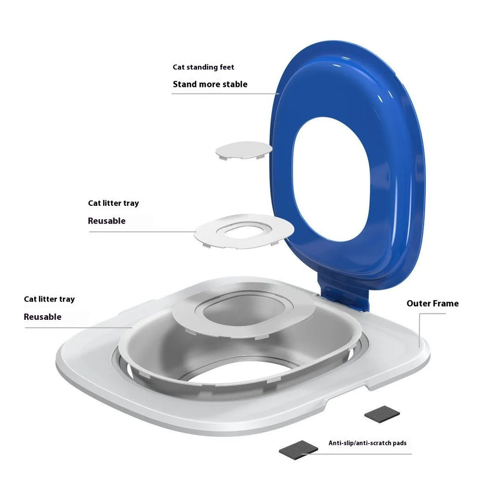 Fifth Generation cat toilet trainer unit with integrated litter mat in blue colour